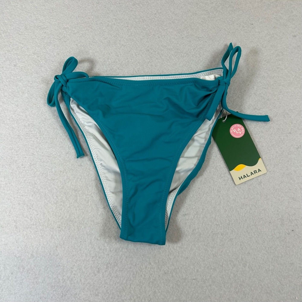 Halara Mid Rise Removable Tie Side Bikini‎ Bottom Womens XS Lake Blue NWT